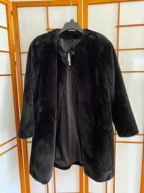 Banana Republic Black Faux-Fur Teddy Coat